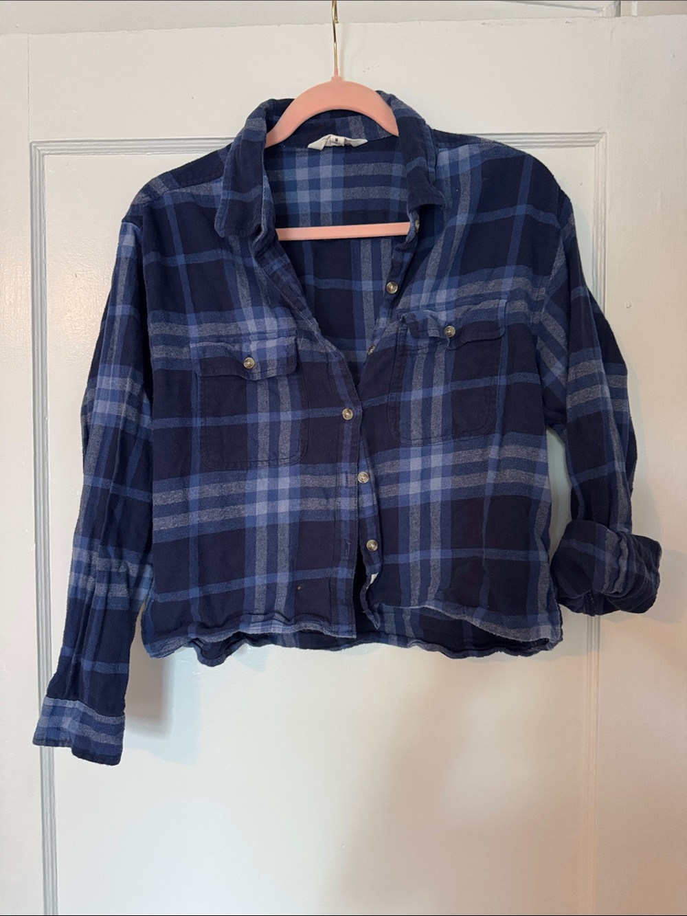 Lucky Brand Navy & Light Blue Cropped Plaid Button-Front Shirt